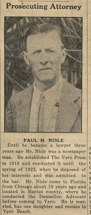 Paul H. Nisle, attorney and editor of the Vero (Beach) Press