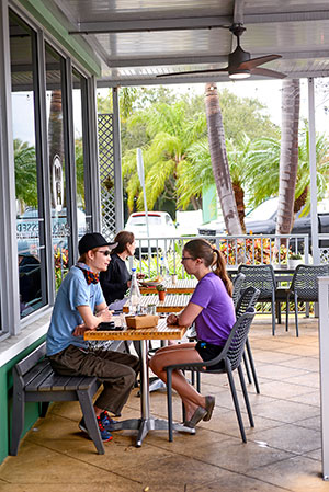 Customers enjoy the outdoor eating