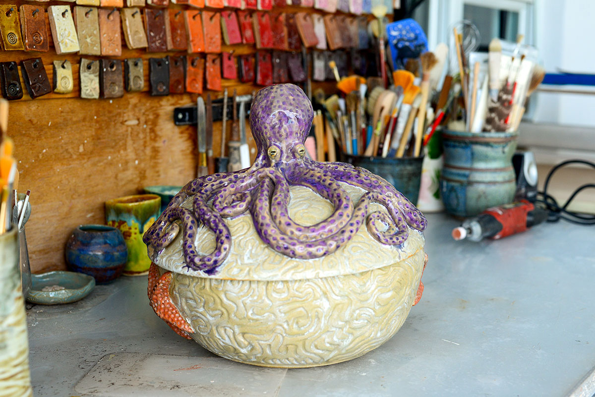 large soup tureen adorned with octopus